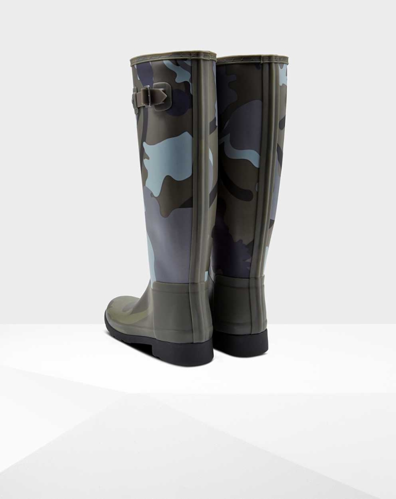 Grey Women's Hunter Refined Slim Fit Rockpool Camo Gum Wellington Tall Rain Boots | SHLY-83260