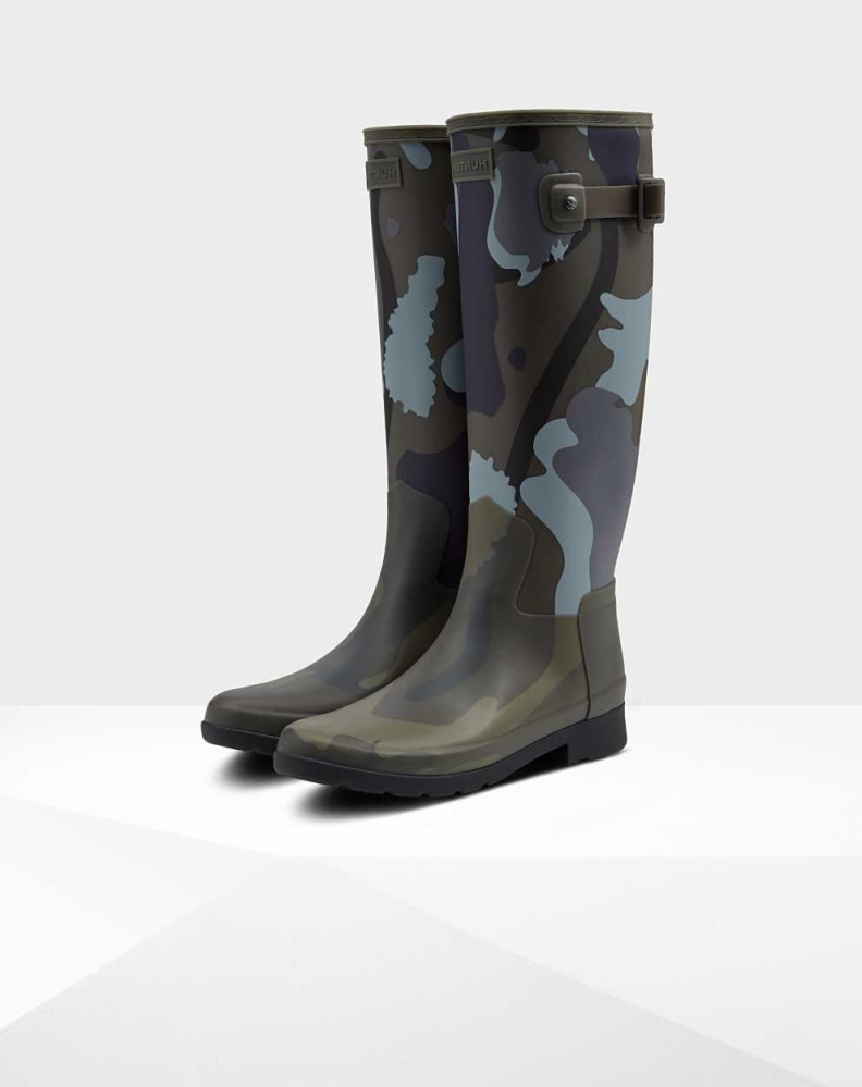 Grey Women\'s Hunter Refined Slim Fit Rockpool Camo Gum Wellington Tall Rain Boots | SHLY-83260