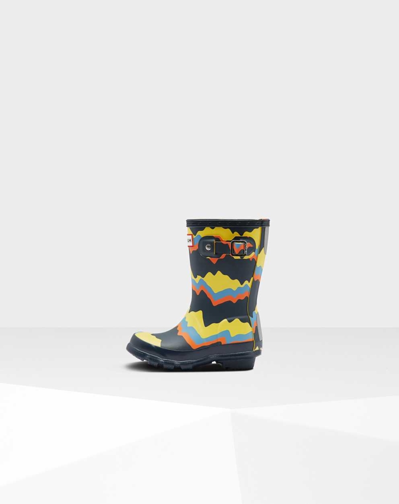 Navy Kids' Hunter Original Little Storm Stripe Wellington Short Rain Boots | ARLY-53287