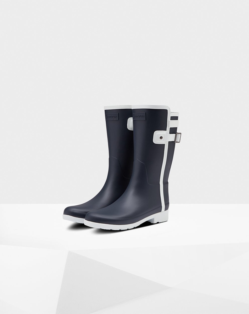 Navy White Women's Hunter Refined Slim Fit Contrast Short Rain Boots | ESYN-98174