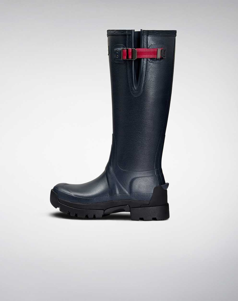 Navy Women's Hunter Balmoral Side 3mm Neoprene Wellington Short Rain Boots | YETB-80479