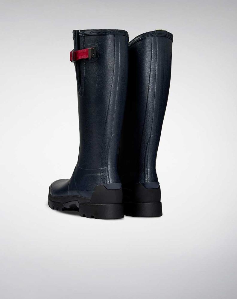 Navy Women's Hunter Balmoral Side 3mm Neoprene Wellington Short Rain Boots | YETB-80479