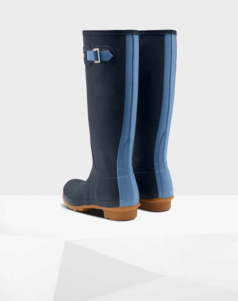 Navy Women's Hunter Original Exploded Logo Texture Wellington Tall Rain Boots | RWNK-13985