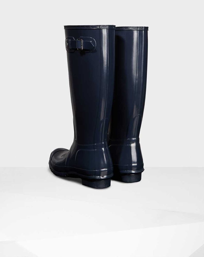 Navy Women's Hunter Original Gloss Wellington Tall Rain Boots | DTQX-52839