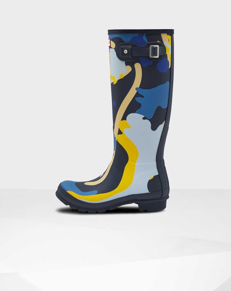 Navy Women's Hunter Original Rockpool Camo Wellington Tall Rain Boots | MZHP-96124