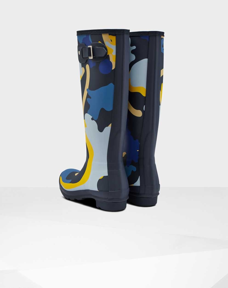 Navy Women's Hunter Original Rockpool Camo Wellington Tall Rain Boots | MZHP-96124