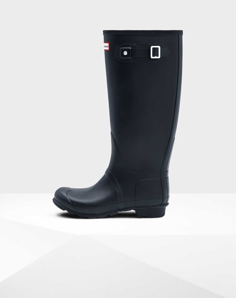 Navy Women's Hunter Original Wide Leg Wellington Tall Rain Boots | YJAE-28035