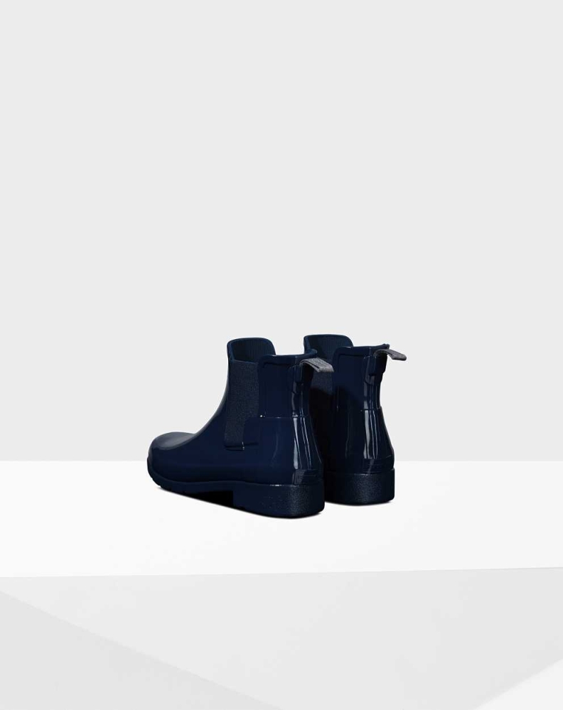 Navy Women's Hunter Refined Gloss Slim Fit Chelsea Boots | YUWE-37526