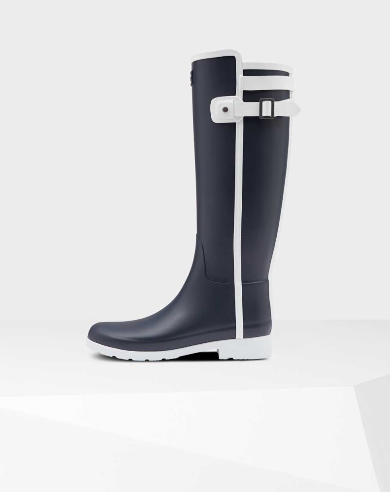 Navy Women's Hunter Refined Slim Fit Contrast Wellington Tall Rain Boots | BICY-80923