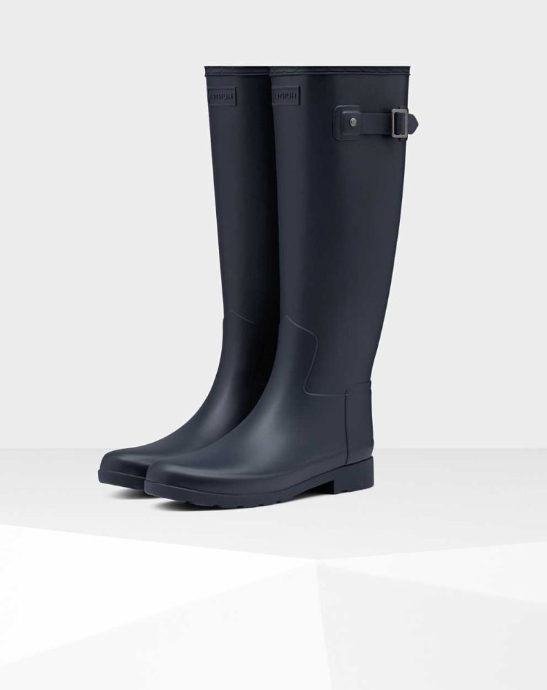 Navy Women\'s Hunter Refined Slim Fit Wellington Tall Rain Boots | QVEO-75421