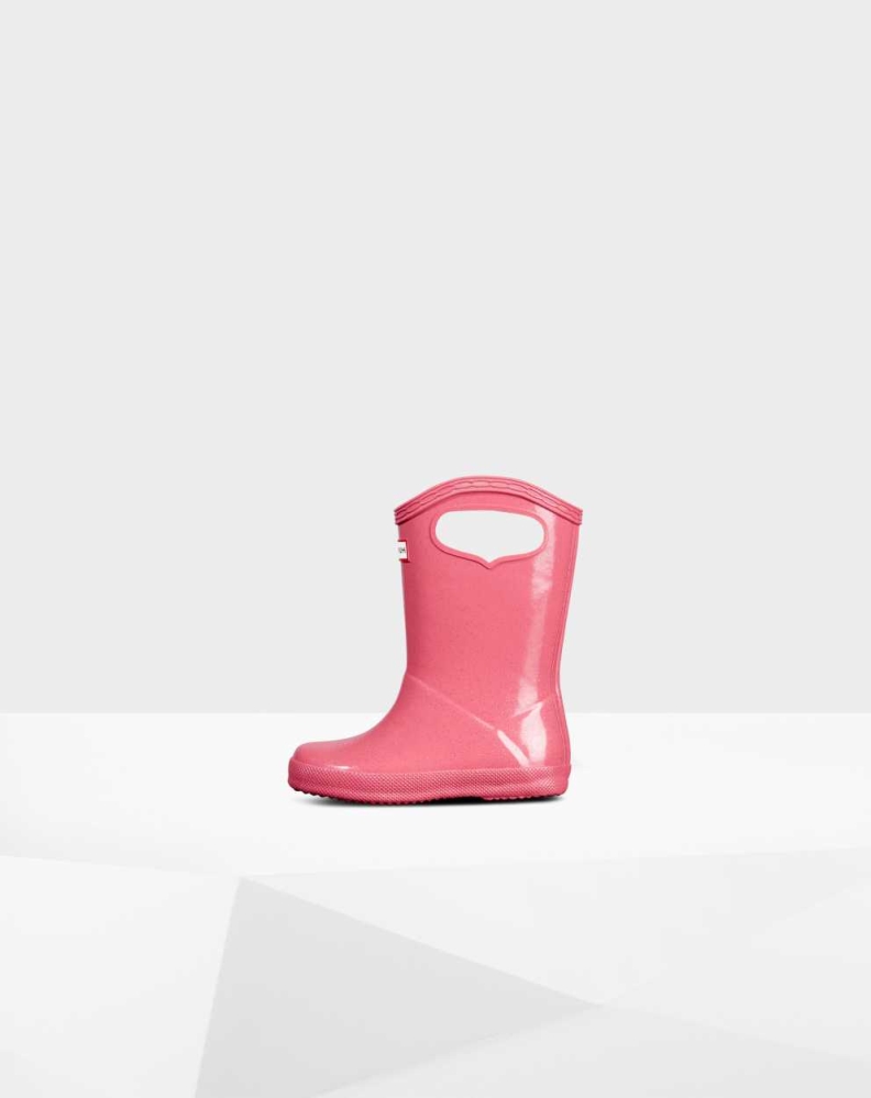 Pink Kids' Hunter Original First Classic Grab Handle Gloss Wellington Short Rain Boots | LZDJ-60472