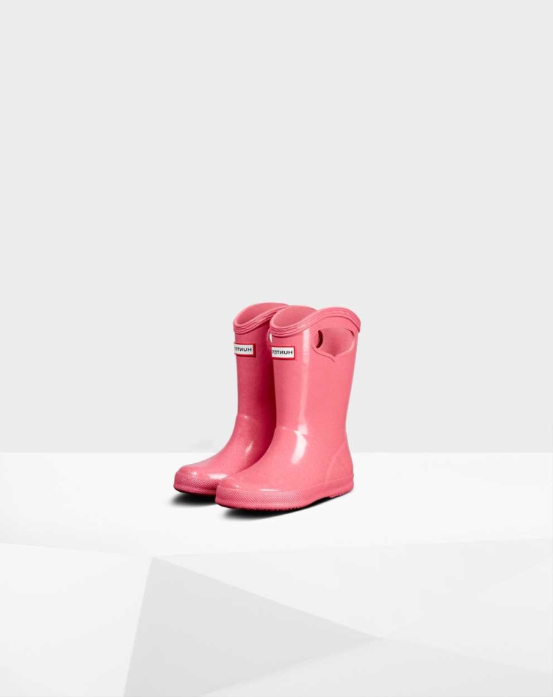 Pink Kids\' Hunter Original First Classic Grab Handle Gloss Wellington Short Rain Boots | LZDJ-60472