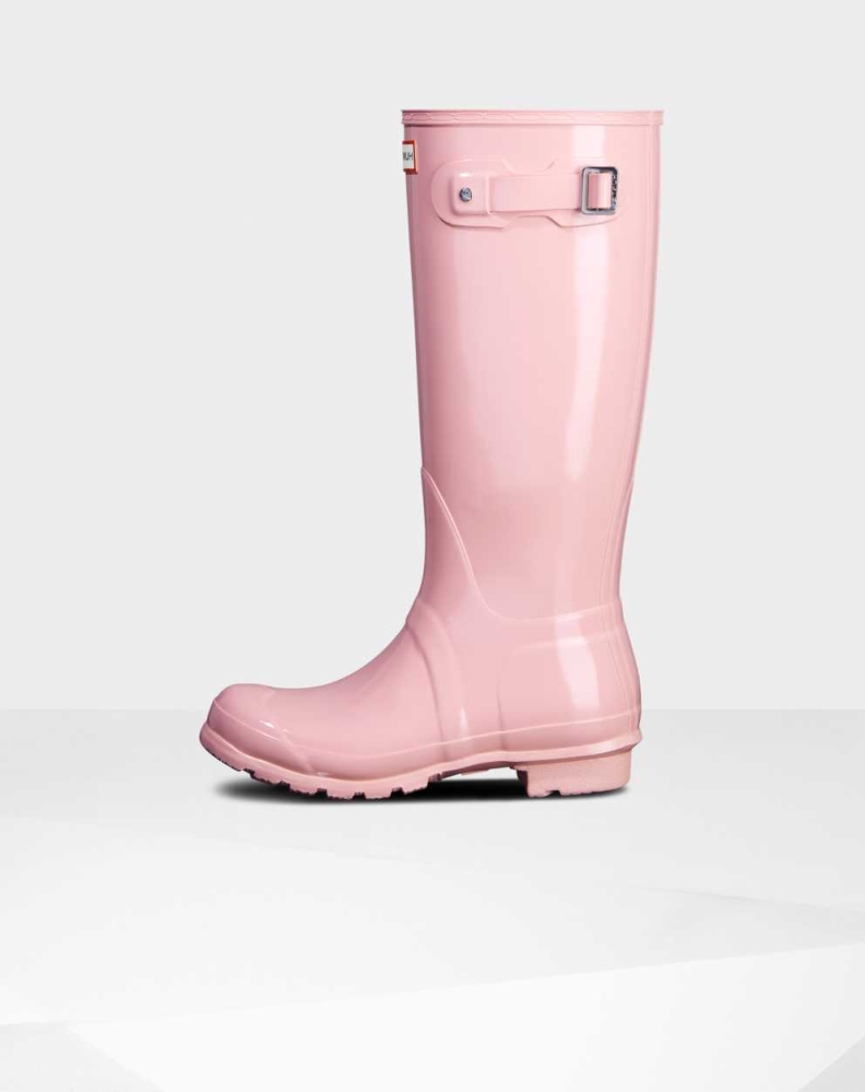 Pink Women's Hunter Original Gloss Wellington Tall Rain Boots | JAMC-49025