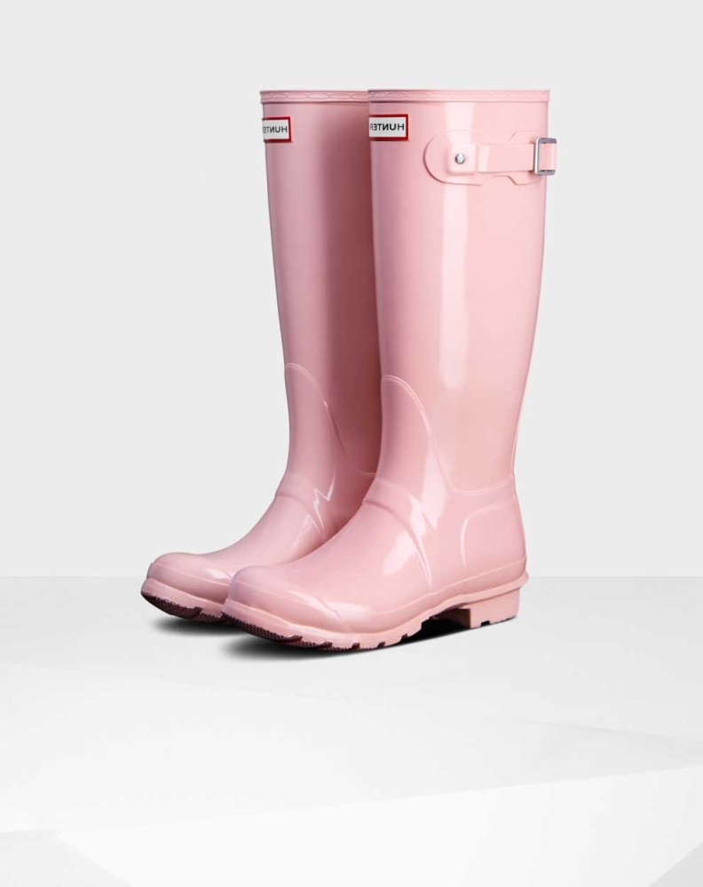 Pink Women\'s Hunter Original Gloss Wellington Tall Rain Boots | JAMC-49025