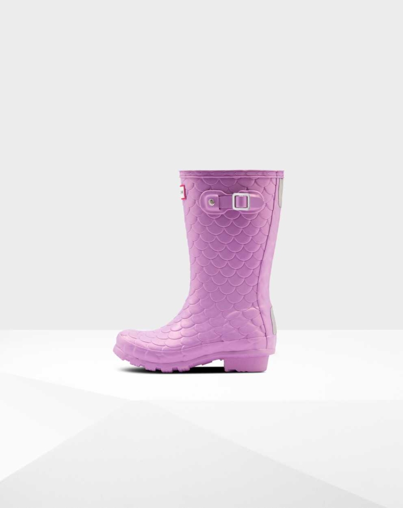 Purple Kids' Hunter Original Big Sea Dragon Texture Wellington Short Rain Boots | SOEC-41085