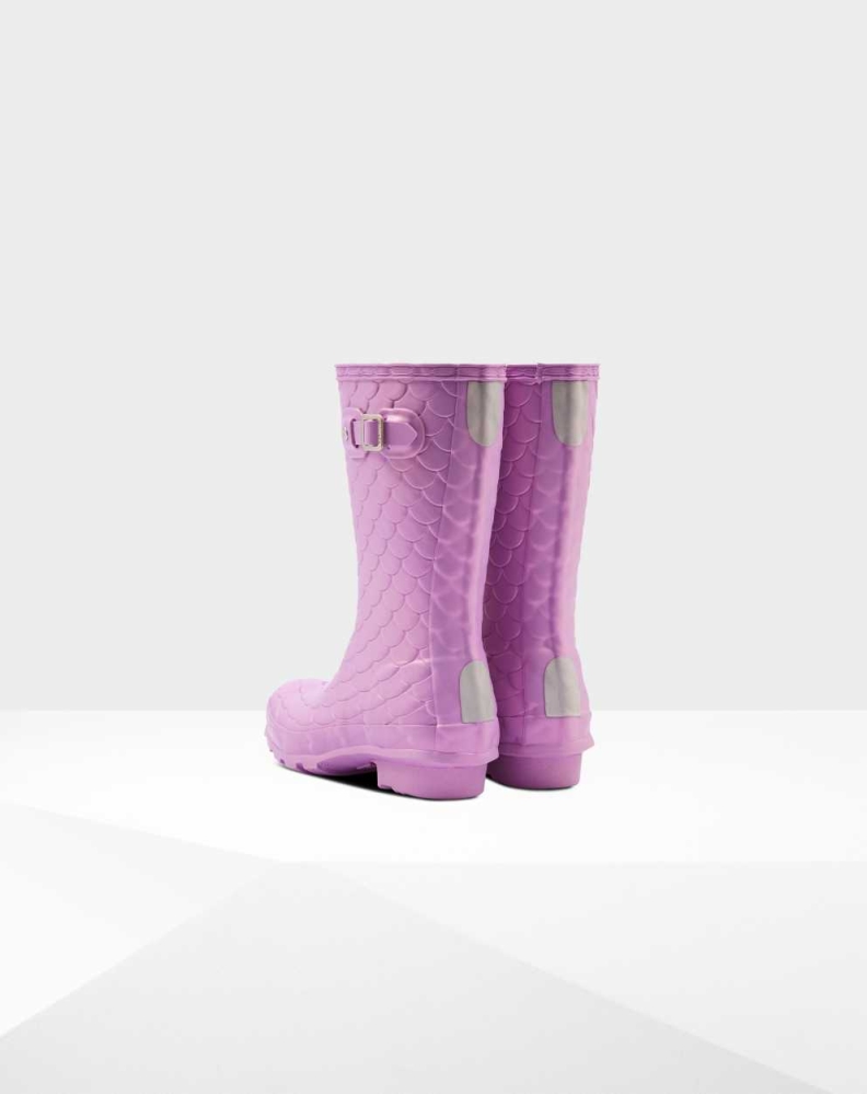 Purple Kids' Hunter Original Big Sea Dragon Texture Wellington Short Rain Boots | SOEC-41085