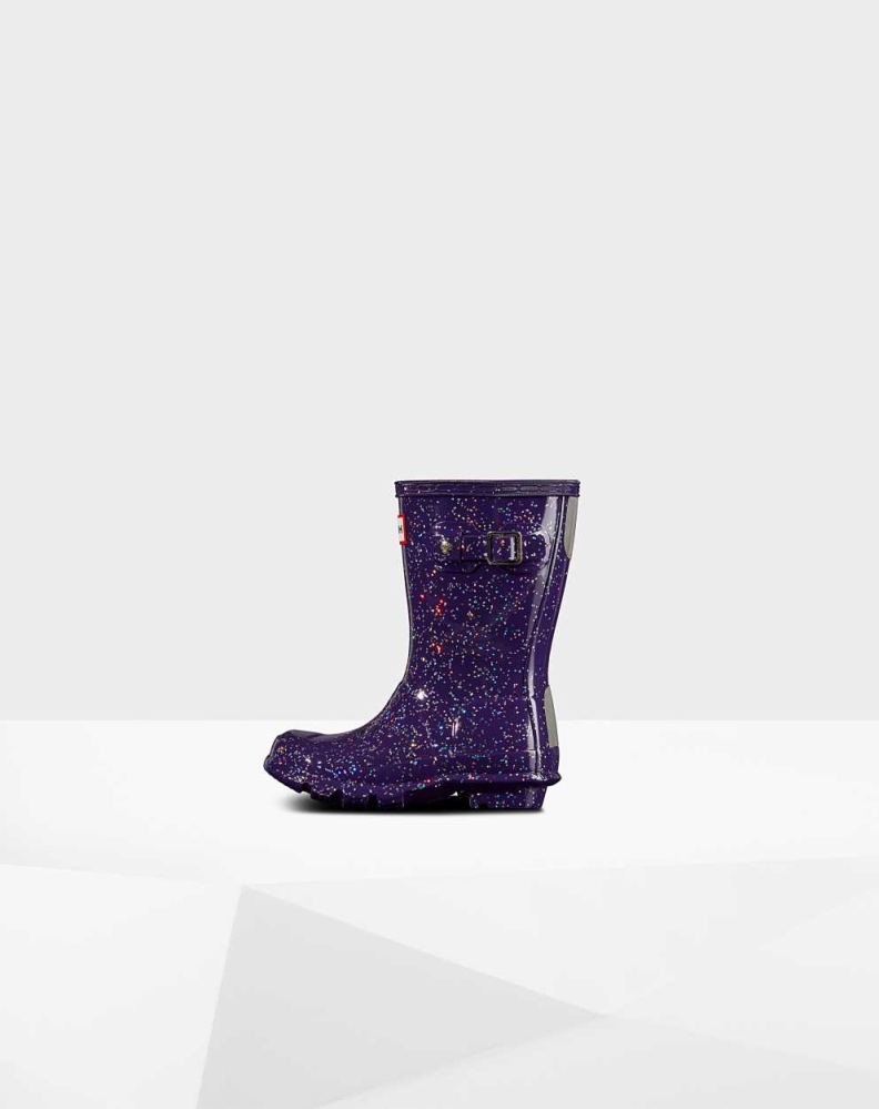 Purple Kids' Hunter Original Little Giant Glitter Wellington Short Rain Boots | KHQU-39706