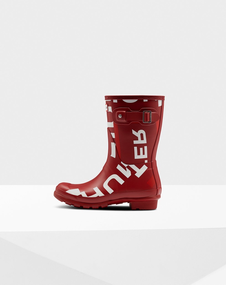 Red Women's Hunter Original Exploded Logo Short Rain Boots | XZPQ-43091