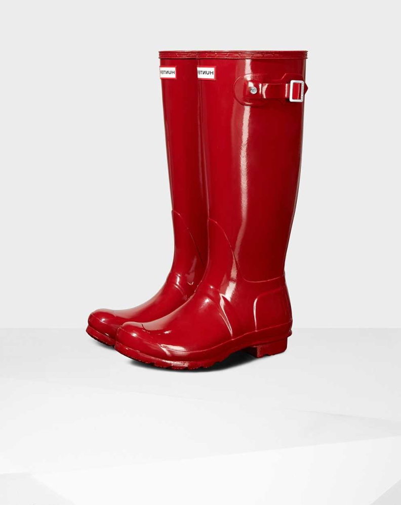 Red Women\'s Hunter Original Gloss Wellington Tall Rain Boots | ORNC-71405