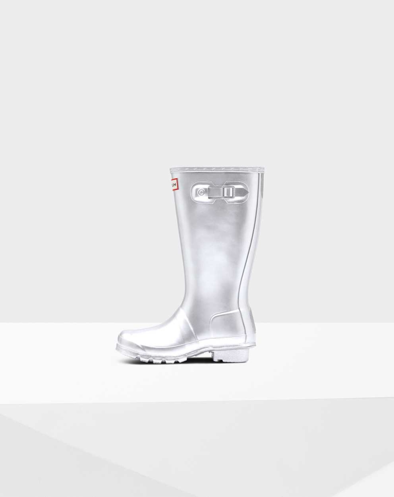 Silver Kids' Hunter Original Big Metallic Wellington Tall Rain Boots | JMSE-53468