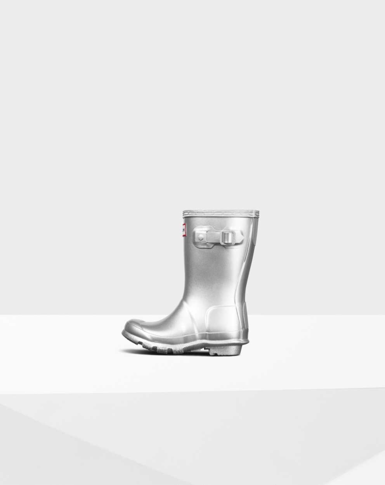 Silver Kids' Hunter Original Little Metallic Wellington Tall Rain Boots | IMSW-03689