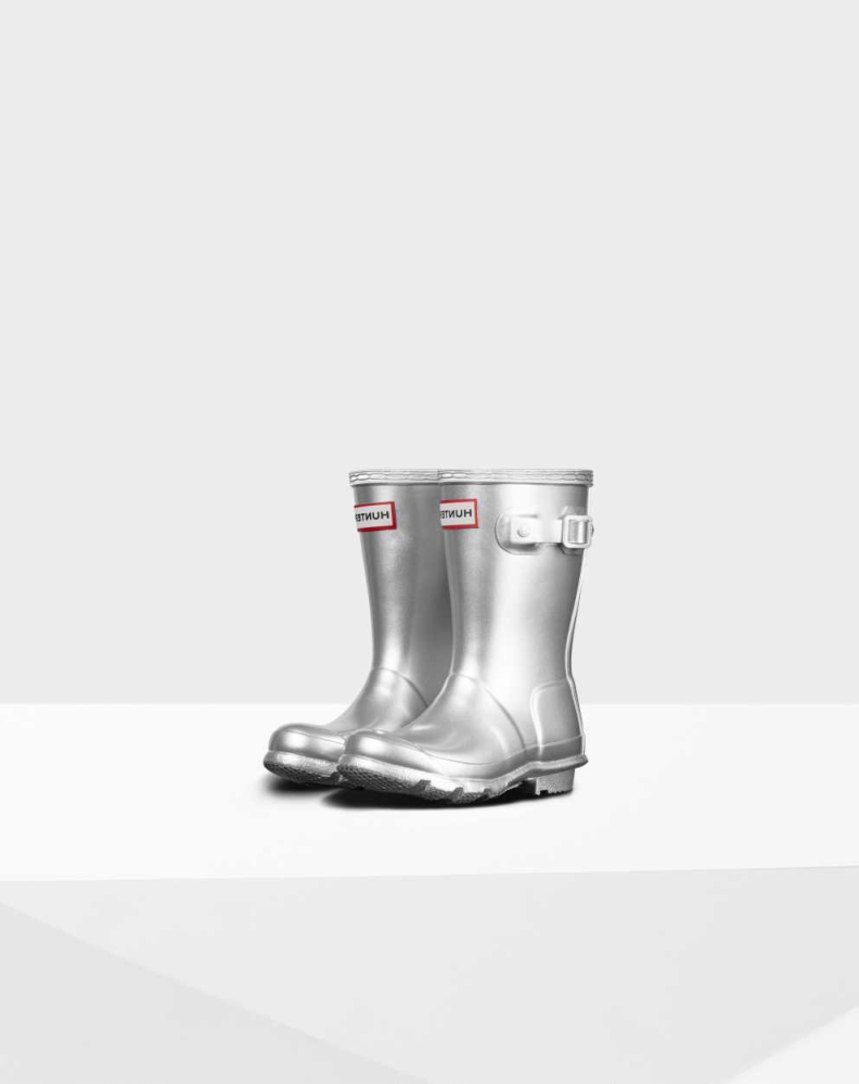 Silver Kids\' Hunter Original Little Metallic Wellington Tall Rain Boots | IMSW-03689