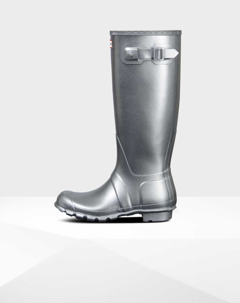 Silver Women's Hunter Original Cosmic Glitter Wellington Tall Rain Boots | RSGU-95826