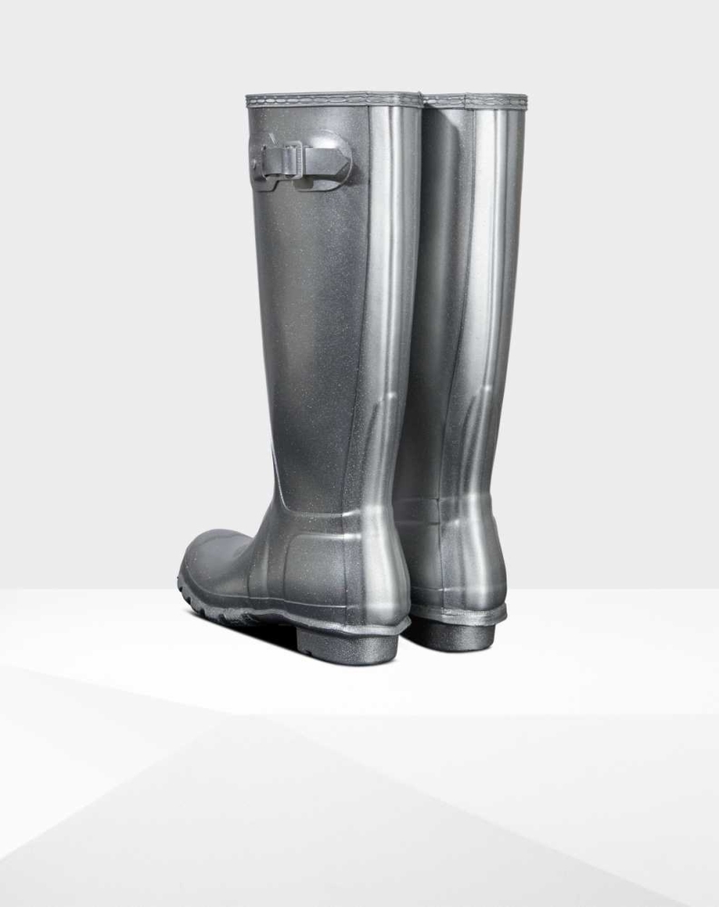 Silver Women's Hunter Original Cosmic Glitter Wellington Tall Rain Boots | RSGU-95826