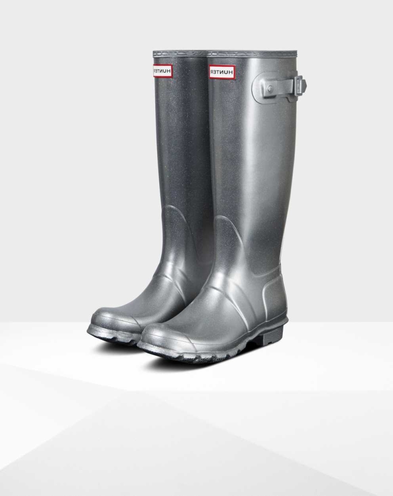 Silver Women\'s Hunter Original Cosmic Glitter Wellington Tall Rain Boots | RSGU-95826