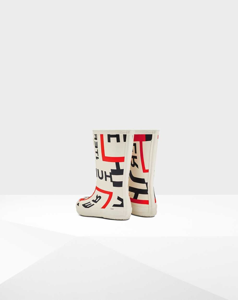 White Kids' Hunter Original First Classic Exploded Logo Wellington Short Rain Boots | TUKS-50128