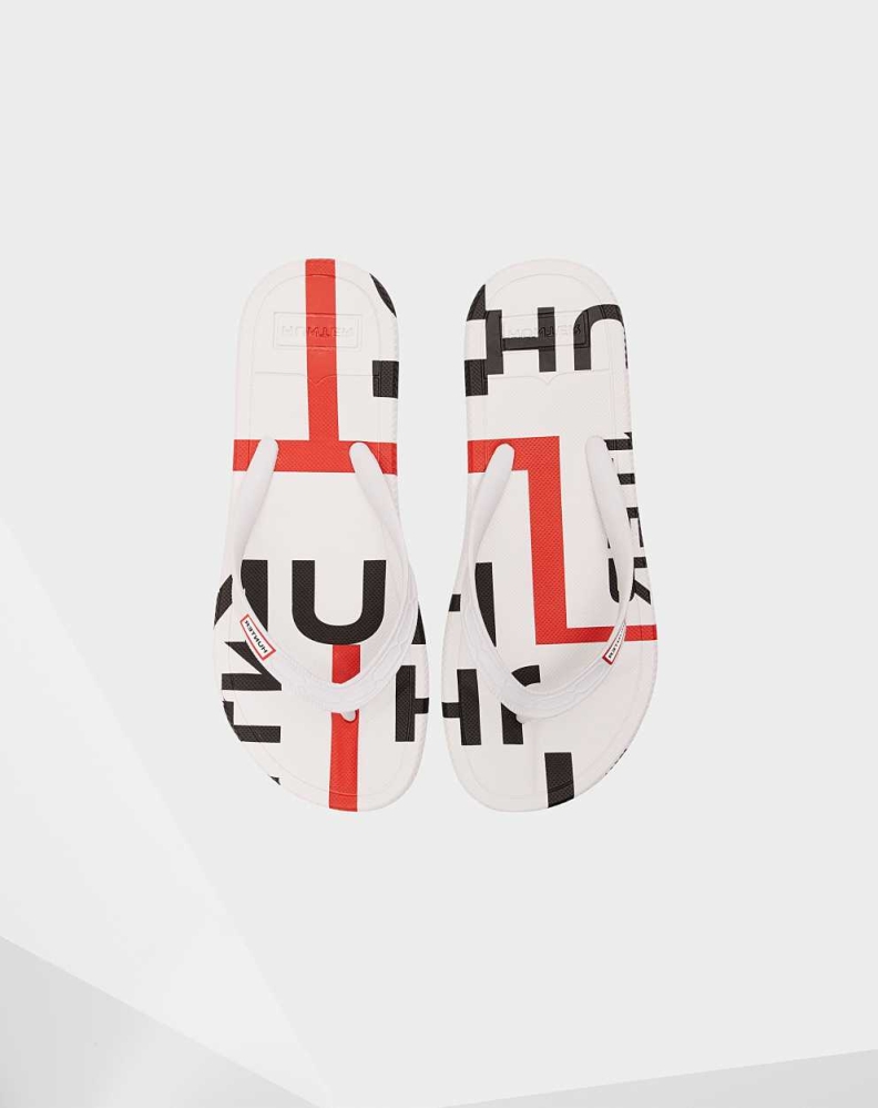 White Women's Hunter Original Exploded Logo Flip Flops | SMZD-79053