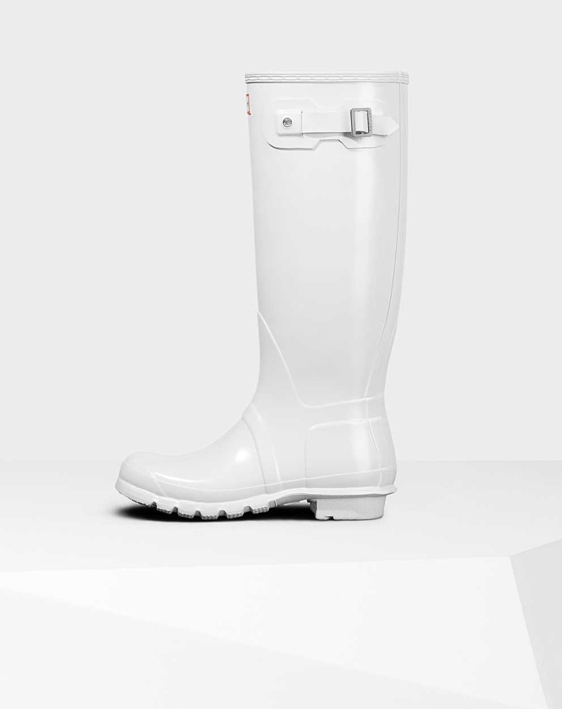 White Women's Hunter Original Gloss Wellington Tall Rain Boots | XDYV-68715