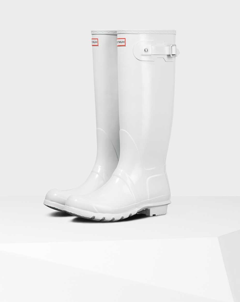 White Women's Hunter Original Gloss Wellington Tall Rain Boots | XDYV-68715