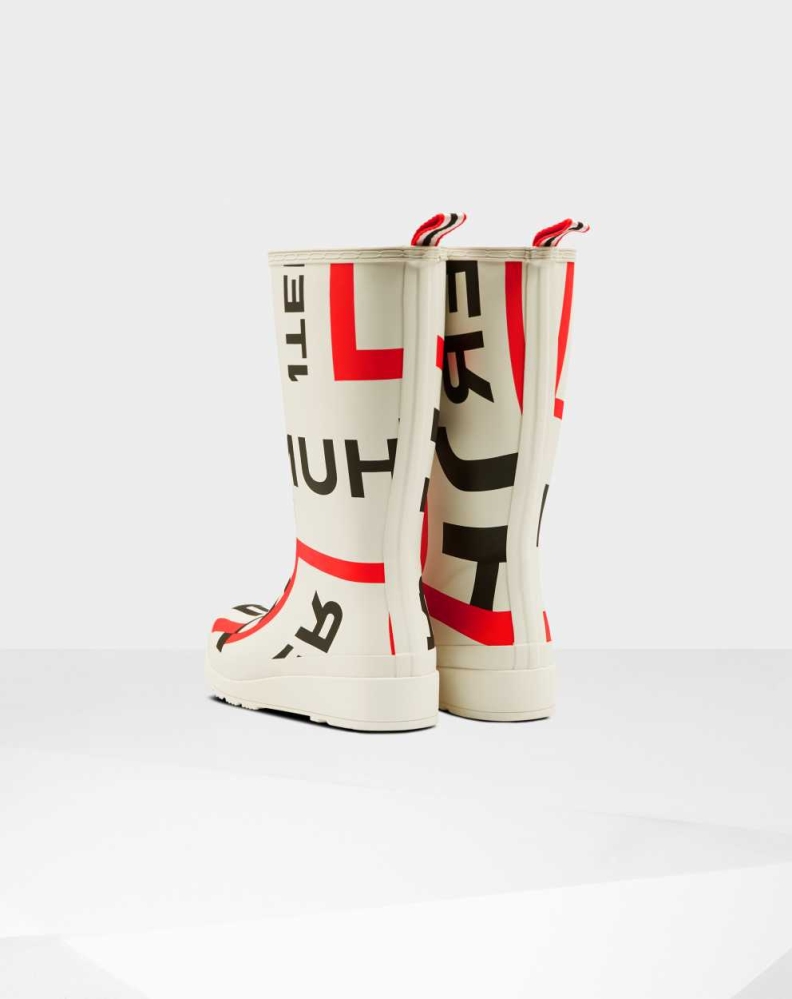 White Women's Hunter Original Play Exploded Logo Wellington Tall Rain Boots | EYSB-35168