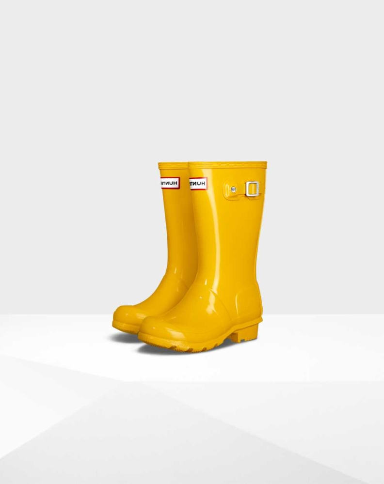 Yellow Kids\' Hunter Original Big Gloss Wellington Short Rain Boots | FHLY-25948