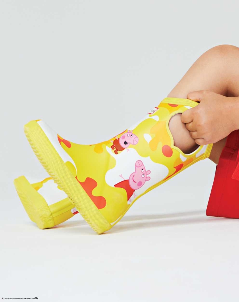 Yellow Kids' Hunter Original First Peppa Pig Grab Handle Wellington Short Rain Boots | LFNK-26507