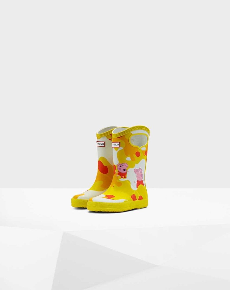 Yellow Kids' Hunter Original First Peppa Pig Grab Handle Wellington Short Rain Boots | LFNK-26507