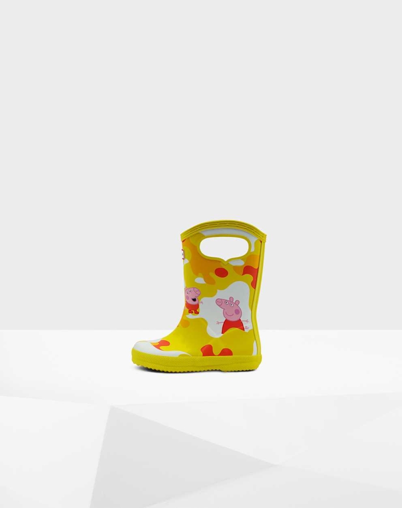 Yellow Kids\' Hunter Original First Peppa Pig Grab Handle Wellington Short Rain Boots | LFNK-26507