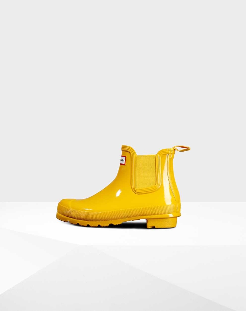 Yellow Women's Hunter Original Gloss Chelsea Boots | FMSO-10429