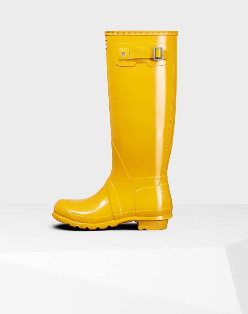 Yellow Women's Hunter Original Gloss Wellington Tall Rain Boots | ZADK-30918