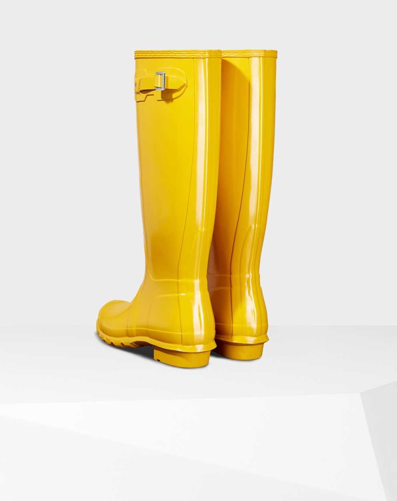 Yellow Women's Hunter Original Gloss Wellington Tall Rain Boots | ZADK-30918