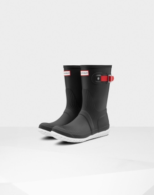 Black Red Women's Hunter Original Flat Heel Calendar Sole Short Rain Boots | TXIH-25014