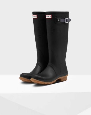 Black Women's Hunter Original Exploded Logo Texture Wellington Tall Rain Boots | ZDUK-53970