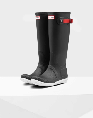 Black Women's Hunter Original Flat Heel Calendar Sole Wellington Tall Rain Boots | HZMQ-26851