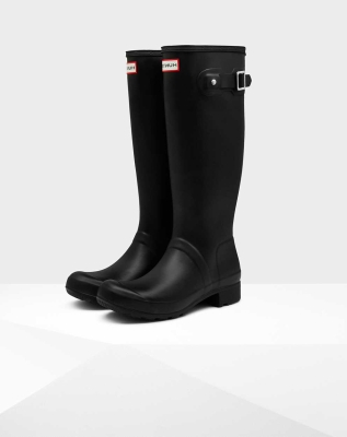 Black Women's Hunter Original Tour Foldable Wellington Tall Rain Boots | DUIQ-45781