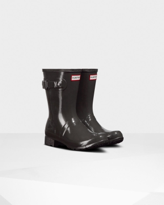 Black Women's Hunter Original Tour Foldable Gloss Short Rain Boots | QVDH-57198