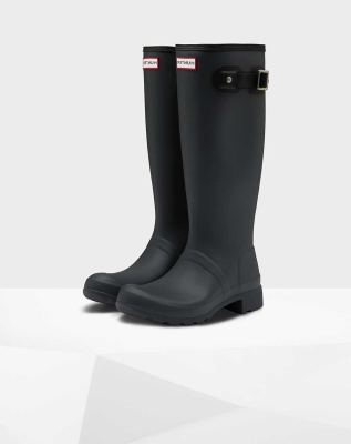 Black Women's Hunter Original Tour Foldable Wellington Tall Rain Boots | ZIGS-09267