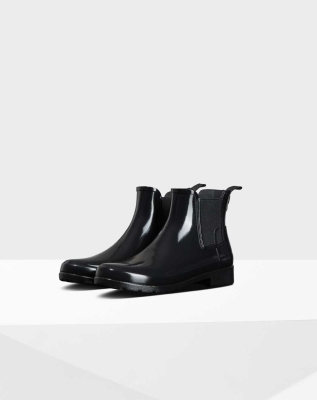 Black Women's Hunter Refined Gloss Slim Fit Chelsea Boots | RGVN-87012