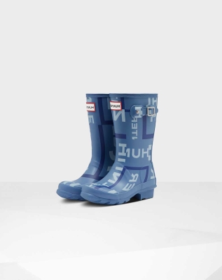 Blue Kids' Hunter Original Big Exploded Logo Wellington Short Rain Boots | YBIP-93018