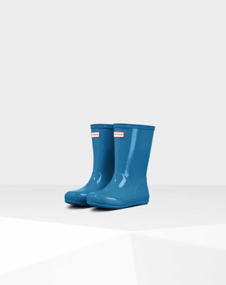 Blue Kids' Hunter Original First Classic Gloss Wellington Short Rain Boots | FBYI-47286